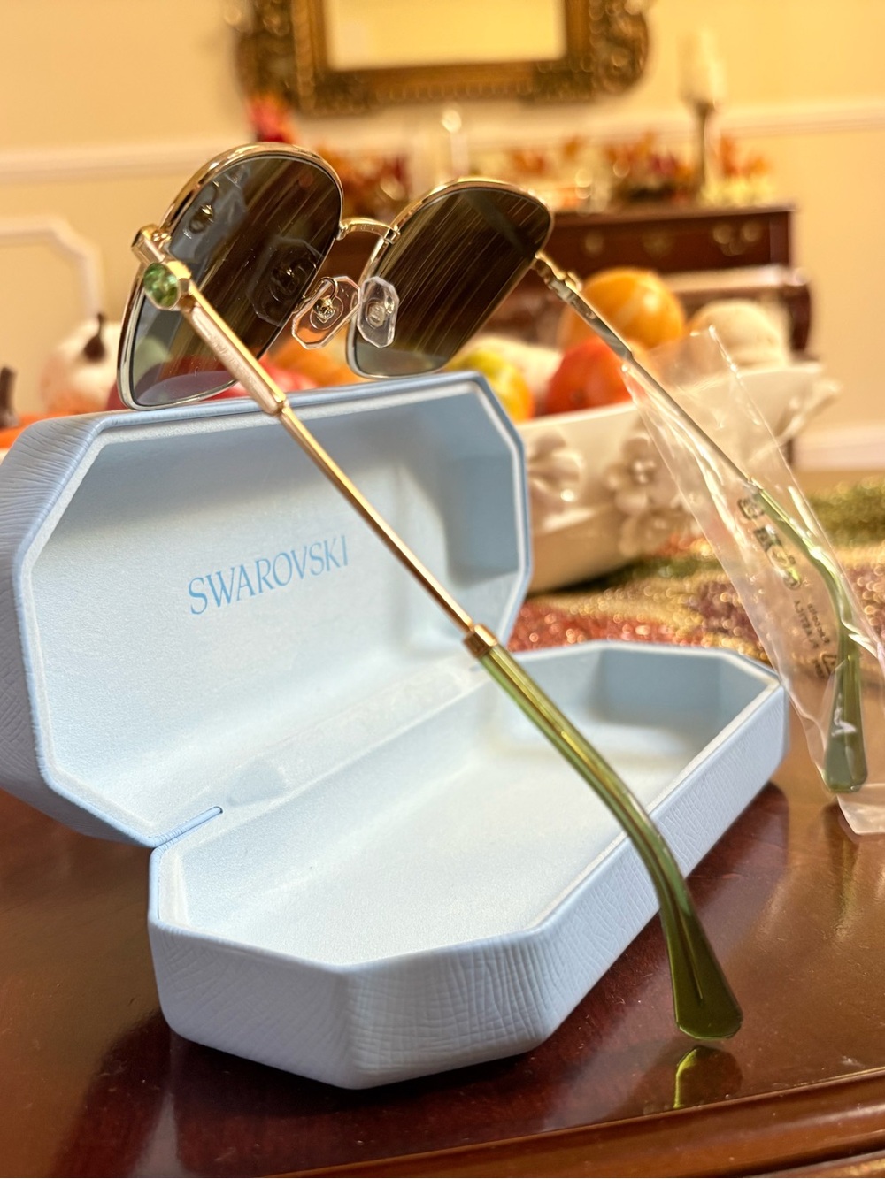 Swarovski Sunglasses SK 7029 Green Gradient Brown, Green Crystals with Case - Picture 4 of 8